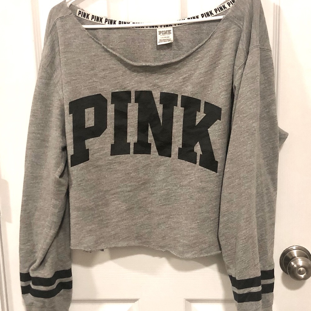 PINK  off the shoulder crop sweatshirt